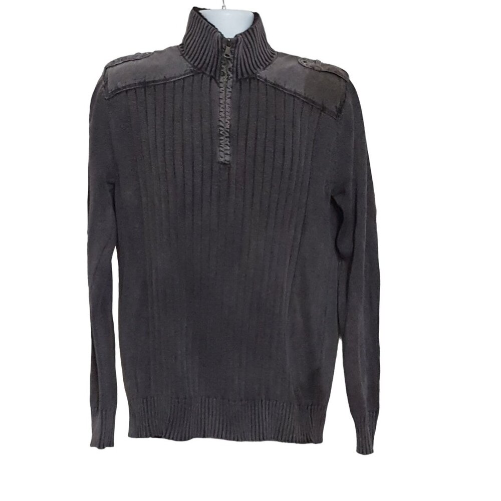 BKE Buckle Quarter Zip Sweater Men Size L Mock Neck Distressed Style Long Sleeve